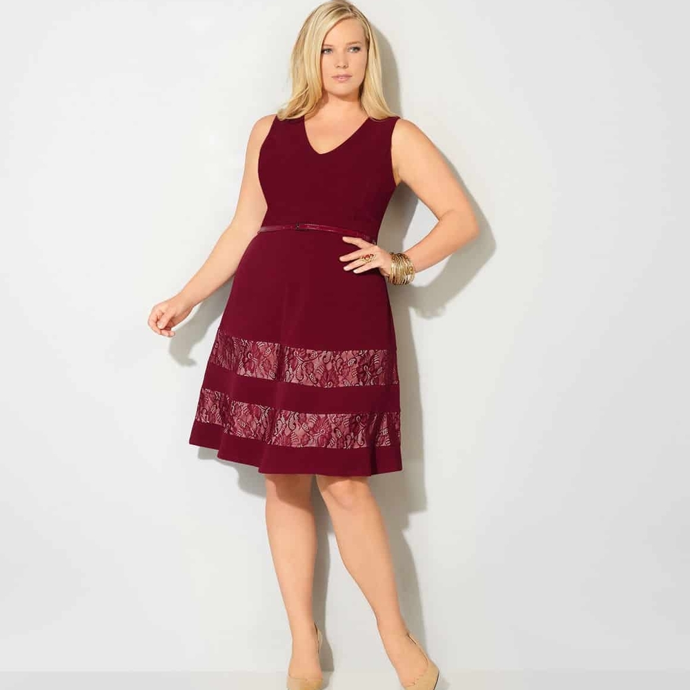 Haani Deep Red Lace Accent Dress